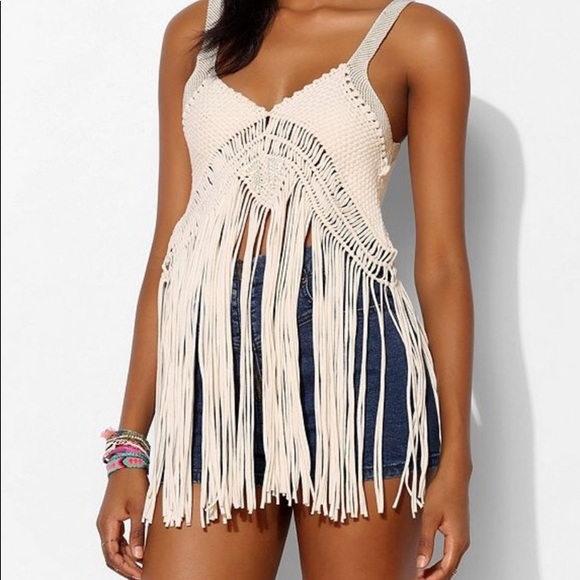 Staring at Stars Tops - UO Staring at Stars boho macrame fringe top